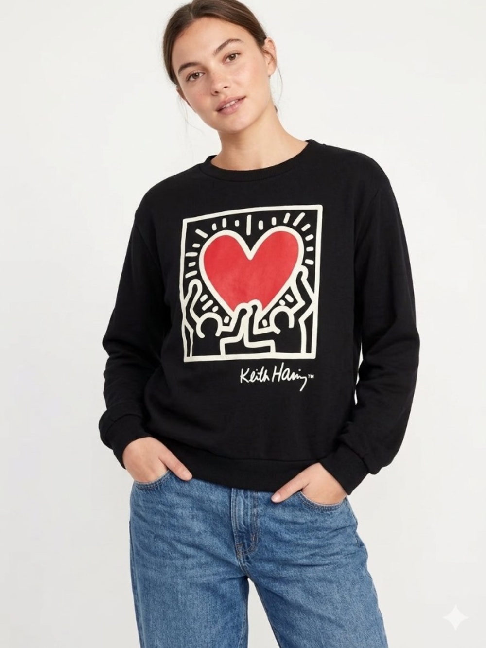 Keith Haring "Dancing Heart" Black Crewneck Sweatshirt